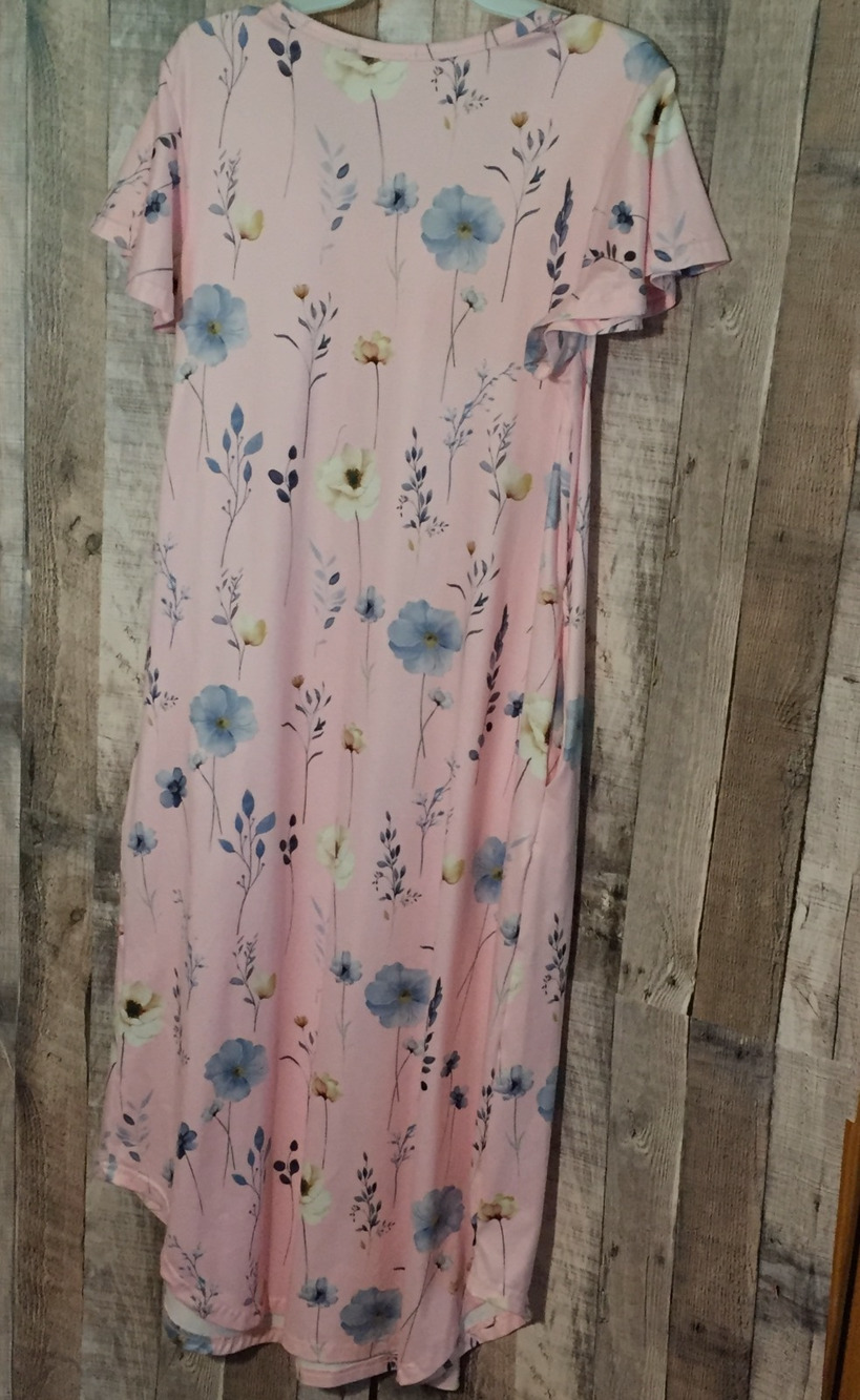 Womens cap sleeve summer dress pink floral midi side pockets med